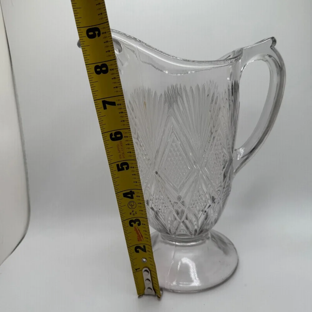 Vintage EAPG Manganese Glass‎ Pitcher Diamond Fan Pattern UV Glow 365nm 8.5in